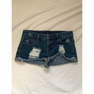 Distressed Dark Denim Shorts